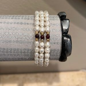 Freshwater Pearl, Purple Stone & Gold Plated Bead Ball Wrap Bracelet